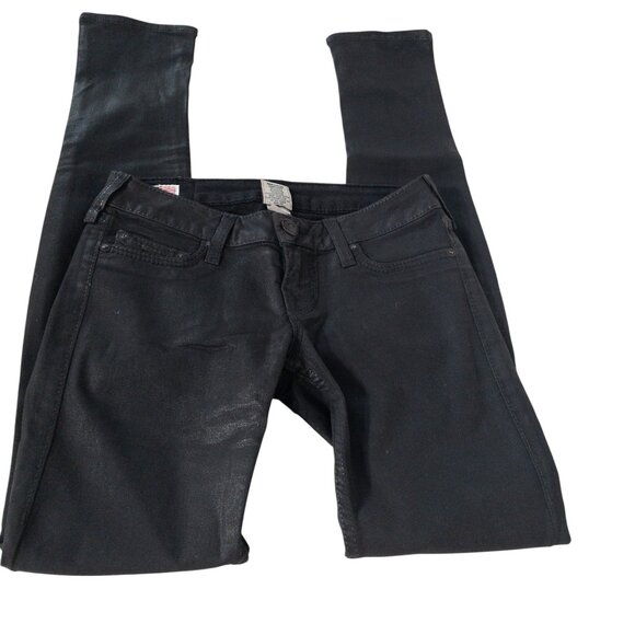 True Religion Stella Black Sparkle Low Rise Skinny Waist W 26 L 32 Western Goth - Picture 3 of 11